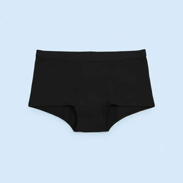 majtki menstruacyjne dla nastolatek Fluxies Teen Boxer czarne, widok z przodu